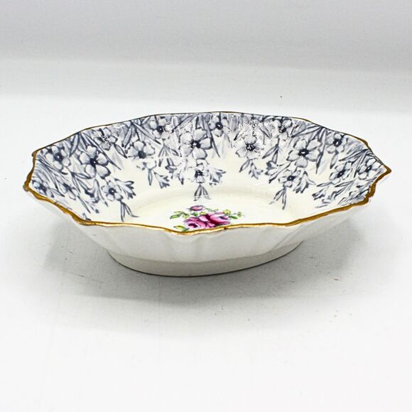 Vintage Royal Albert Trinket Dish Periwinkle Pattern Bone China Blue Pink Floral - Picture 5 of 6